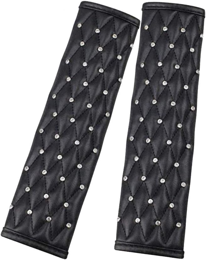 MLOVESIE 2 Packs Leather Seat Belt Shoulder Pads with Crystal Bling Bling Rhinestones for Girls,Lady Universal Fit (Decorated Bling)