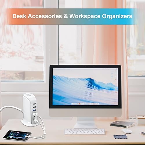 USB C Charger Upoy, Charging Station For Multiple Devices 45W, Fast Charging Blocks (Smart 8A) with Dual Type C Ports, USB Charging Hub Organizer Mult USB Charging Station Upoy, 6 Ports Charging Blocks, USB Power Hub