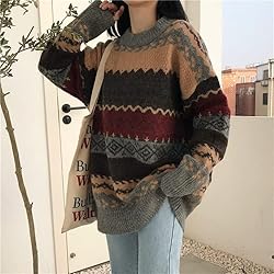 Argyle Striped Sweater Women Y2k Patchwork Vintage