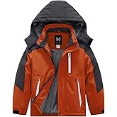 KVE Boys' Waterproof Ski Jacket Outdoor Recreation Thick Winter Coat Hooded Raincoats