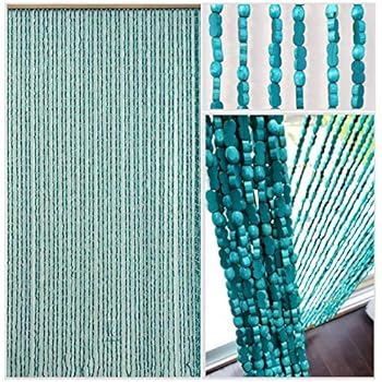 BeadedString Natural Wood and Bamboo Beaded Curtain-45 Strands-77 High-Plain Design-Bamboo and Wooden Doorway Beads-Boho Bohemian Curtain-35.5