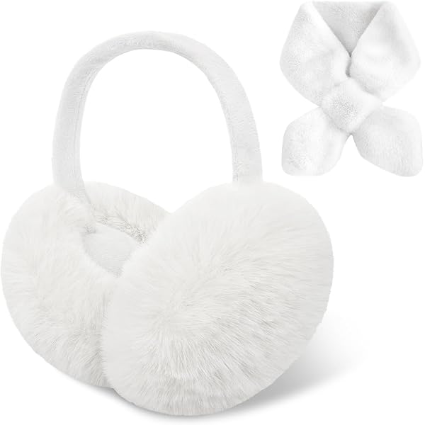 RUIKUNA Earmuffs Women Winter Black Ear Covers Foldable Fluffy White Ear Warmers Girls Cute Ear Muffs Headbands Big (Black) At Women's Clothing Store