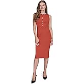 HALSTON Womens Sleeveless Round Neck Midi Dress