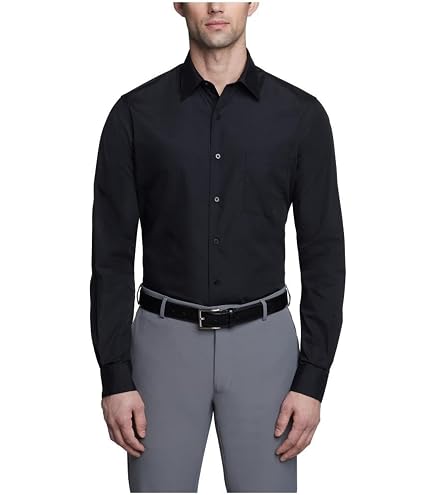 dress shirt geoffrey beene Mens Classic Fit Sateen Stretch Button Down Formal Wrinkle Resistant Black Solid : Clothing, Shoes & Jewelry I am allowed to Look sharp in this sierradarien Bottoms Size (Men's):42