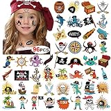 Pirate Tattoos(96Pcs), Konsait Pirate Temporary Tattoo Fake Neverland Pirated Cannon Powder Jake Captain Tattoo Body Sticker for Pirate Birthday Party Favors Supplies Kids Boys Girls Party Bag Filler