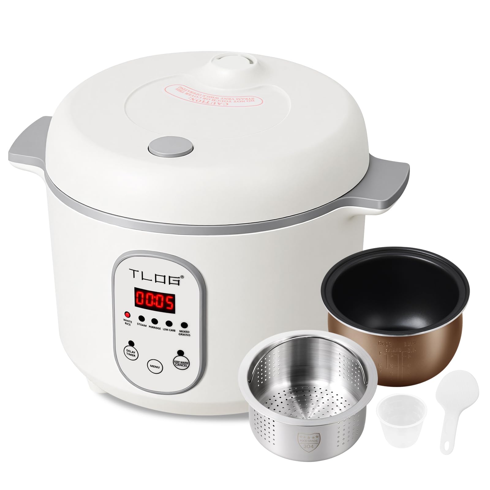 Photo 1 of TLOG Low Carb Rice Cooker 2L(8 Cups Cooked), Low Sugar Healthy Rice Maker with 304 Stainless Steel Steamer Basket, 5 Cooking Presets, 24H Timer & Keep Warm Function