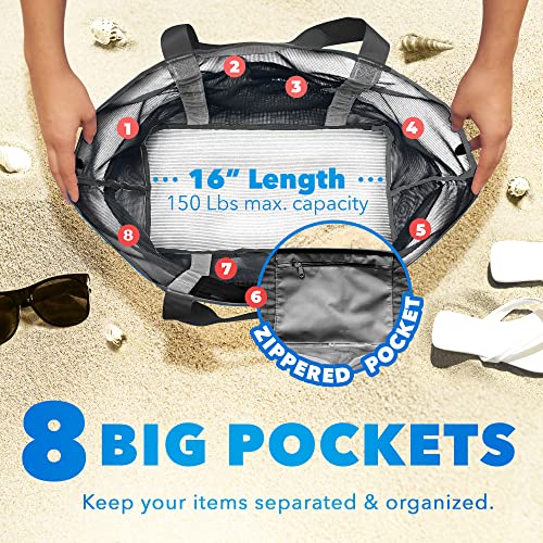 Dejaroo Mesh Beach Bag, Lightweight Mesh Tote Bag with 8 Pockets For