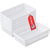 Tribello Plastic Bin Baskets for Organizing, White Storage Tray, Rectangle 9 x 6 x 2 - Pack of 12 - Made in USA (12 Pack)