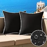MIULEE Pack of 2 Outdoor Waterproof Decorative Farmhouse Throw Pillow Covers - Square Solid Color Couch Pillow Covers for Patio Tent Bed Sofa Living Room 18x18 Inch Black