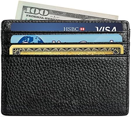 Zhoma RFID Blocking Front Pocket Wallet - Leather Minimalist Wallet Unisex Slim Card Holder - Black