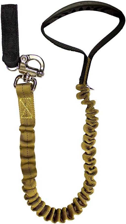 Fusion Pets 12ft 144"x1" Internal Elastic Bungee Military Tactical Police K9 5000lbs Rated Hunting Guard Dog Rubber Handle Leash Canine Coyote Brown