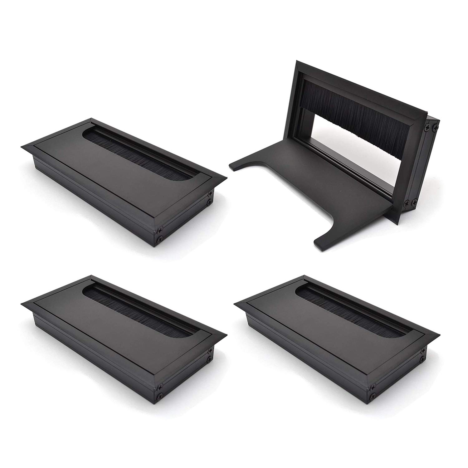 LIKERAINY Cable Bushing Desk Table Grommets 80x 160mm Cable Outlet Tidy Cover Insert Square Cube Wire Organiser Aluminum Anodised Black Pack of 4