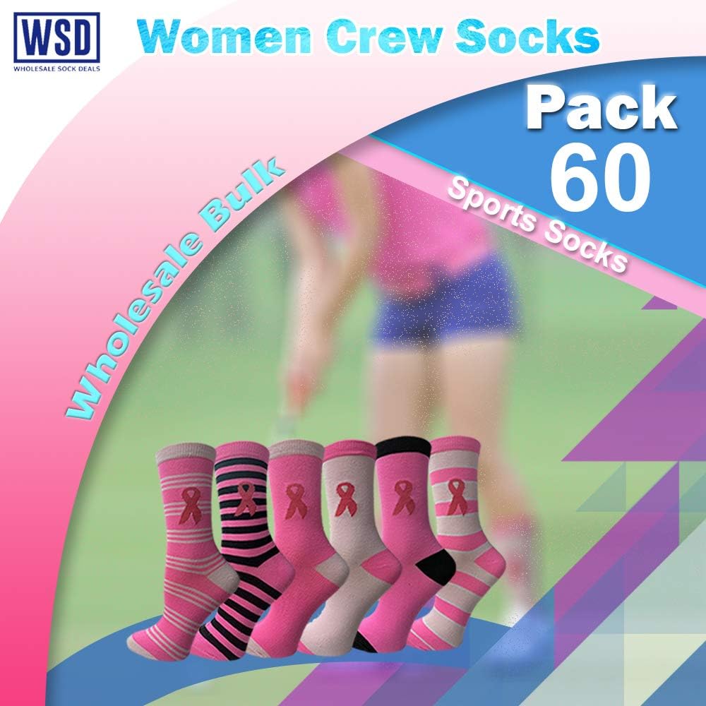60 Pairs of Pink Ribbon Breast Cancer Awareness Ankle/Crew Socks for Women at  Women’s Clothing store