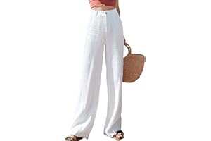 Hooever Womens Casual High Waisted Wide Leg Pants Button Up Straight Leg Trousers