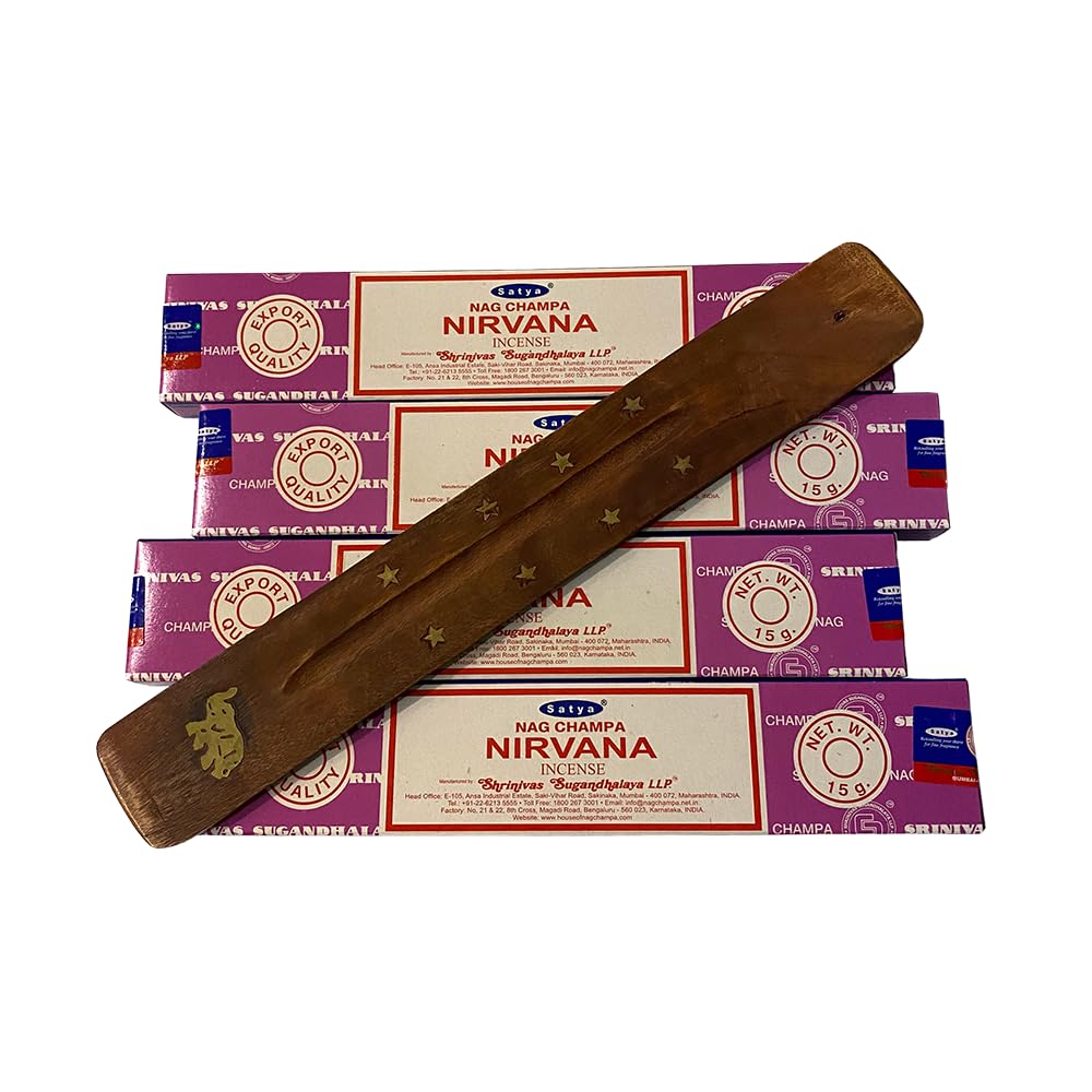 VIE Satya Incense Sticks, 4 Packs x 15g, with Incense Holder, Nirvana