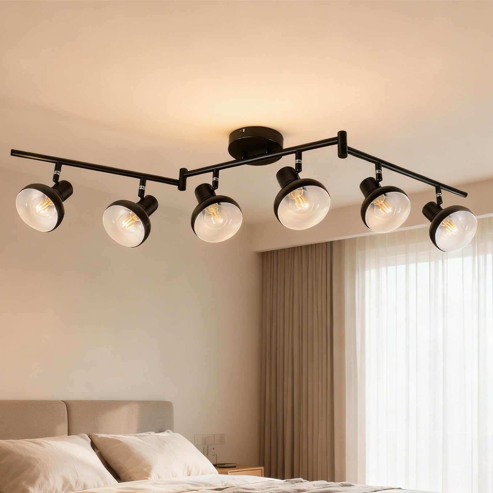 HiBay 6 Way Spotlights, Black Ceiling Led Lights Fitting E14, Rotable Modern Ceiling Lights for Kitchen, Living Room, Bedroom, Hallway, Lounge, Bulb Not Included