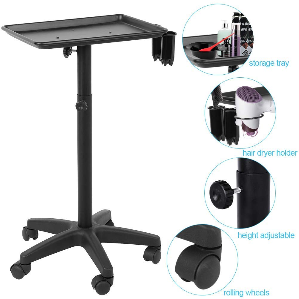 Salon Instrument Tray, Height Adjustable Hairdressing Trolley Cart Aluminium Service Tray with Rolling Wheel for Salon Tattoo Spa Beauty Tool storage: Beauty