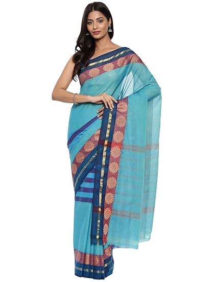 Womens Cotton Saree With Running Blouse (CCOPSC9185_Baltic Blue)