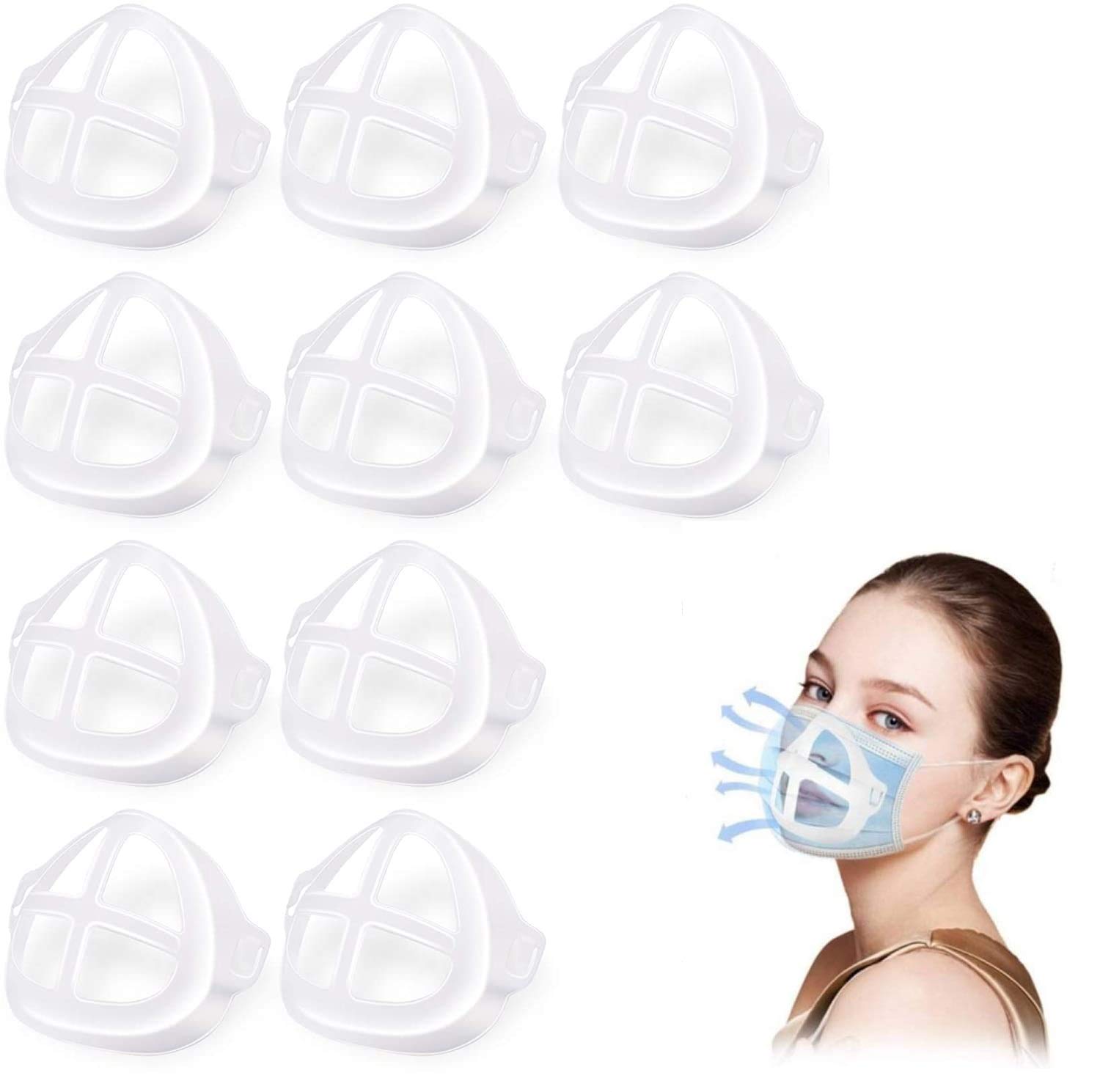 10PCS 3D Face Bracket, Silicone Face Inner Support Frame for Comfortable Face Wearing, Reusable Washable, Create More Breathing Space