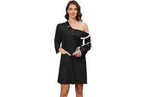 Liokoc Women's Post Shoulder Surgery Dress 3/4 Sleeve Full Open Side Snap Tear Away Adaptive Clothing with Pockets