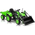 MELLCOM Ride on Bulldozer, Ride on Excavator with Parent Remote, 12V Ride on Car with Trailer, Kids' Electric Vehicles Kids Car with Front Loader Bucket, Horn, Lights, Music Player, Safety Belt, Green