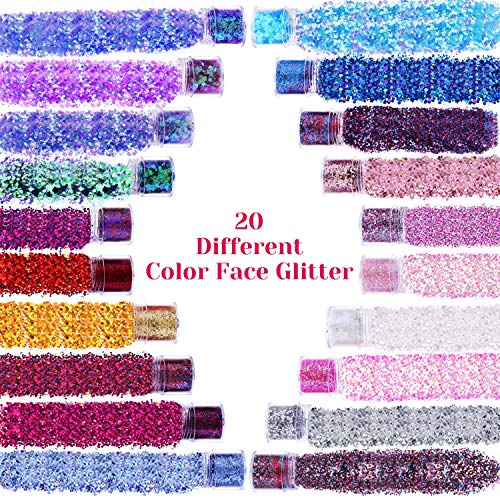 image for Body Glitter, Cridoz 20 Colors Nail Face Hair Chunky Festival Glitter 