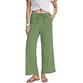 YOCUR Women Casual Drawstring Straight Leg Pants Cotton Linen Beach High Waisted Trousers Flowy Lounge Lightweight Pants