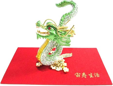 Amazon 宙寿生活 風水 置物 龍の置物 龍 竜 敷き布付き 2点セット 5本爪 インテリア 玄関 オブジェ 置き物 可愛い 飾り ラインストーン ピンク グリーン 合金 F 1344 グリーン インテリア オンライン通販