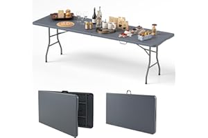 Goplus 8ft Plastic Folding Table, 350 LBS Outdoor Heavy Duty Folding Tables with HDPE Tabletop, Handle, Lock, Foldable Rectan