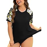 COOTRY Womens Plus Size Rash Guard Short Sleeve Swim Shirt UPF 50+ Sun Protection Swimsuit Top