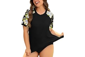 COOTRY Womens Plus Size Rash Guard Short Sleeve Swim Shirt UPF 50+ Sun Protection Swimsuit Top