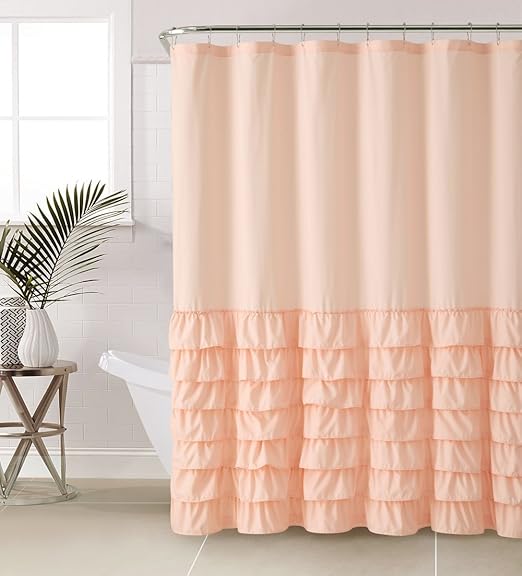Amazon Com Vcny Melanie Ruffle Shower Curtain Light Pink Home