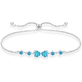 STARCHENIE Heart Bracelet for Women 925 Sterling Silver Birthstone Bracelet Adjustable Jewelry