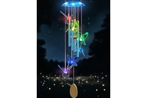 WANQDG Wind Chimes,Hummingbird Solar Wind Chimes for Outside,Blue Gradation Aluminum Tubes Deep Tone Memorial Wind Bell for Garden/Patio Mobiles Decorative Gifts for Mom, Wife, Grandma Neighbors(37" Long)