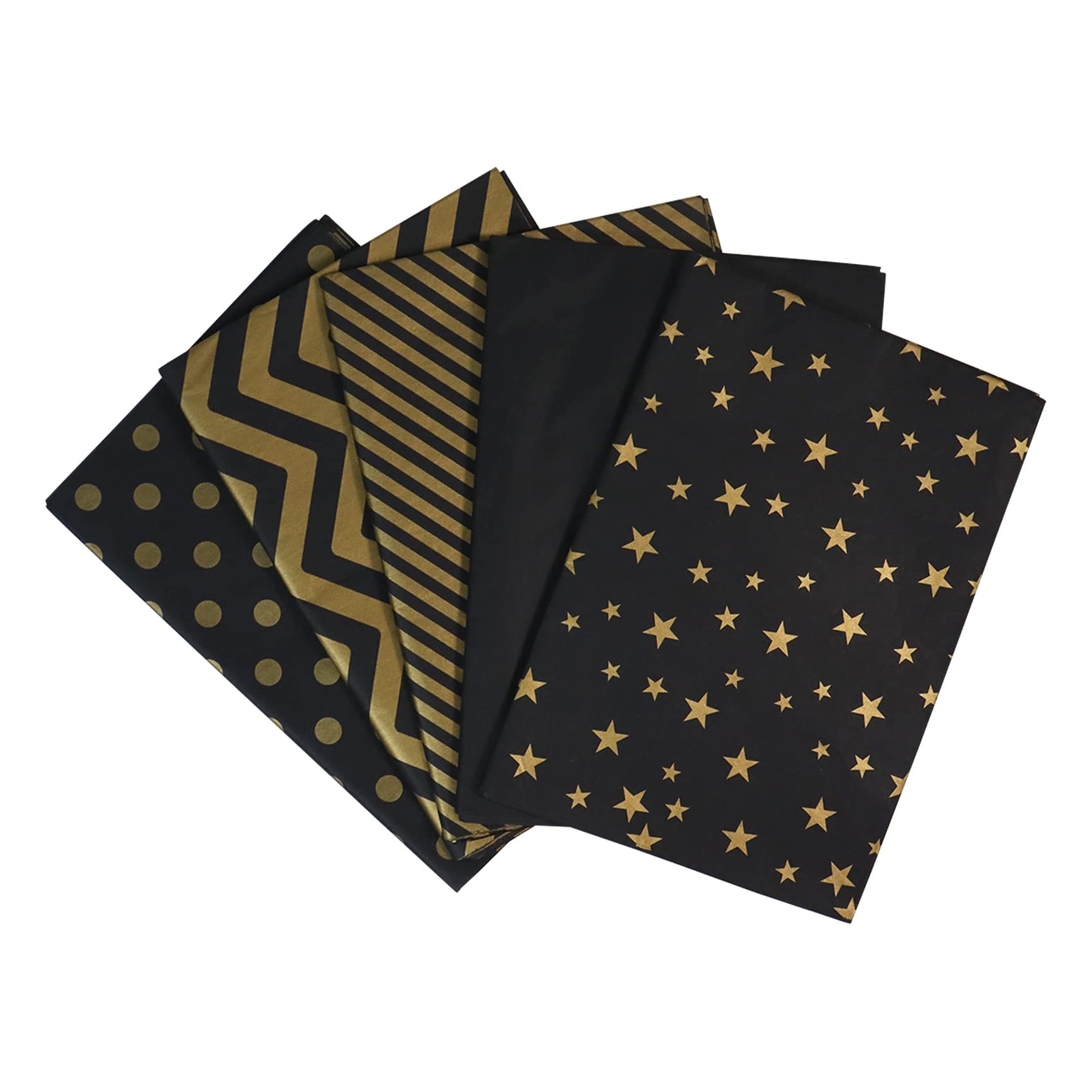 30 Sheets 50× 75cm Black and Gold Tissue Paper, 5 Styles Metallic Tissue Paper Sheets for Wrapping Gifts, Wrapping Paper Bulk for Birthday Wedding Gifts, Party Decoration, Arts and Crafts