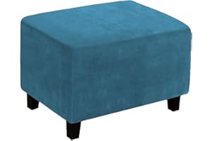 LiveGo Velvet Stretch Ottoman Cover,Removable Footstool Protector, Rectangle Folding Storage 1 Piece Water Repellent Furniture Protector with Elastic Bottom,Machine Washable (Peacock Blue, L)