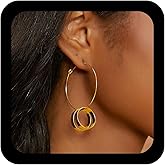 Shiruier Boho Hoop Drop Dangle Earrings for Women Gold Vintage Circle Hoop Earrings Lightweight Geometric Round Loop Earrings Punk Statement Double Layer Hoops Rings Earrings Jewelry Gift