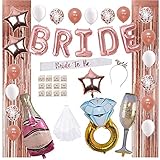 Bridal Shower Decorations by Serene Selection, Bachelorette Party Supplies, Rose Gold, White, Confetti Balloons, Fringe Curtain Backdrop, Bride to be Sash, Veil