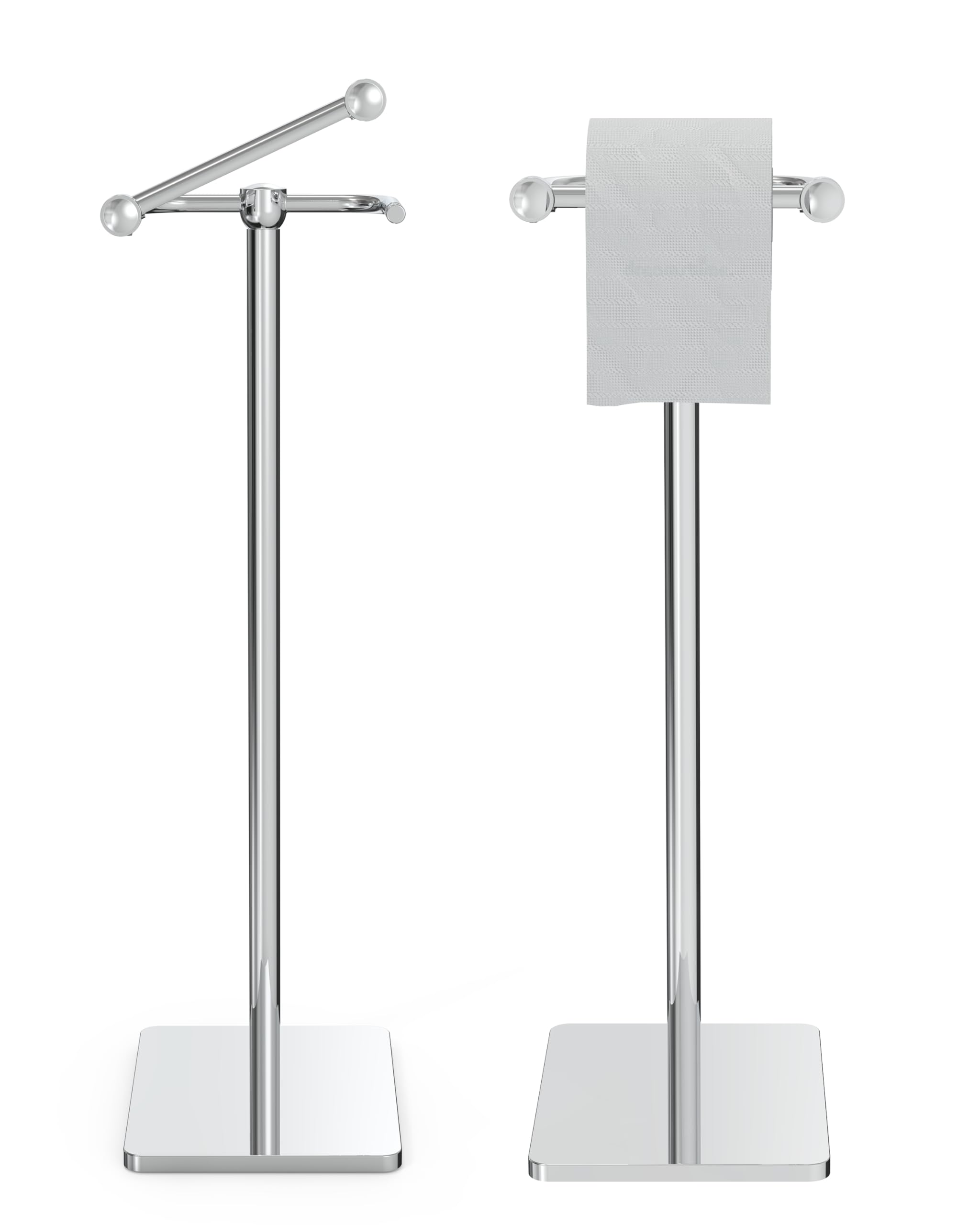 WZRUA Toilet Roll Holder Stand, Bathroom Toilet Paper Roll Holder Free Standing, Toilet Tissue Holder Stand with Post Pivoting Design, Stable Weighted Base, SUS304 Stainless Steel (Chrome）