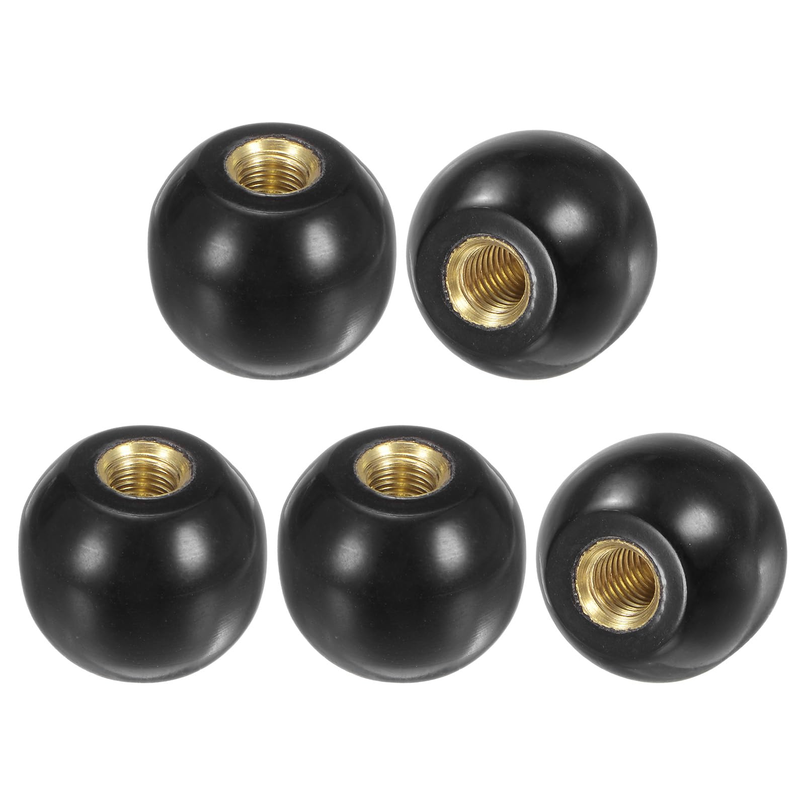 M METERXITY 5-Pack Threaded Ball Knobs, M6 Female Thread 20mm Dia. Thermoset Ball Knob for Lathe/Machine/Lawn Mowers, Round Phenolic Brass Insert Lever Handle [Black]