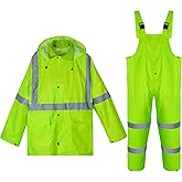 Rain Suits for Men Waterproof High Visibility Reflective Work Breathable Rain Gear for Men Waterproof Jacket and Pants