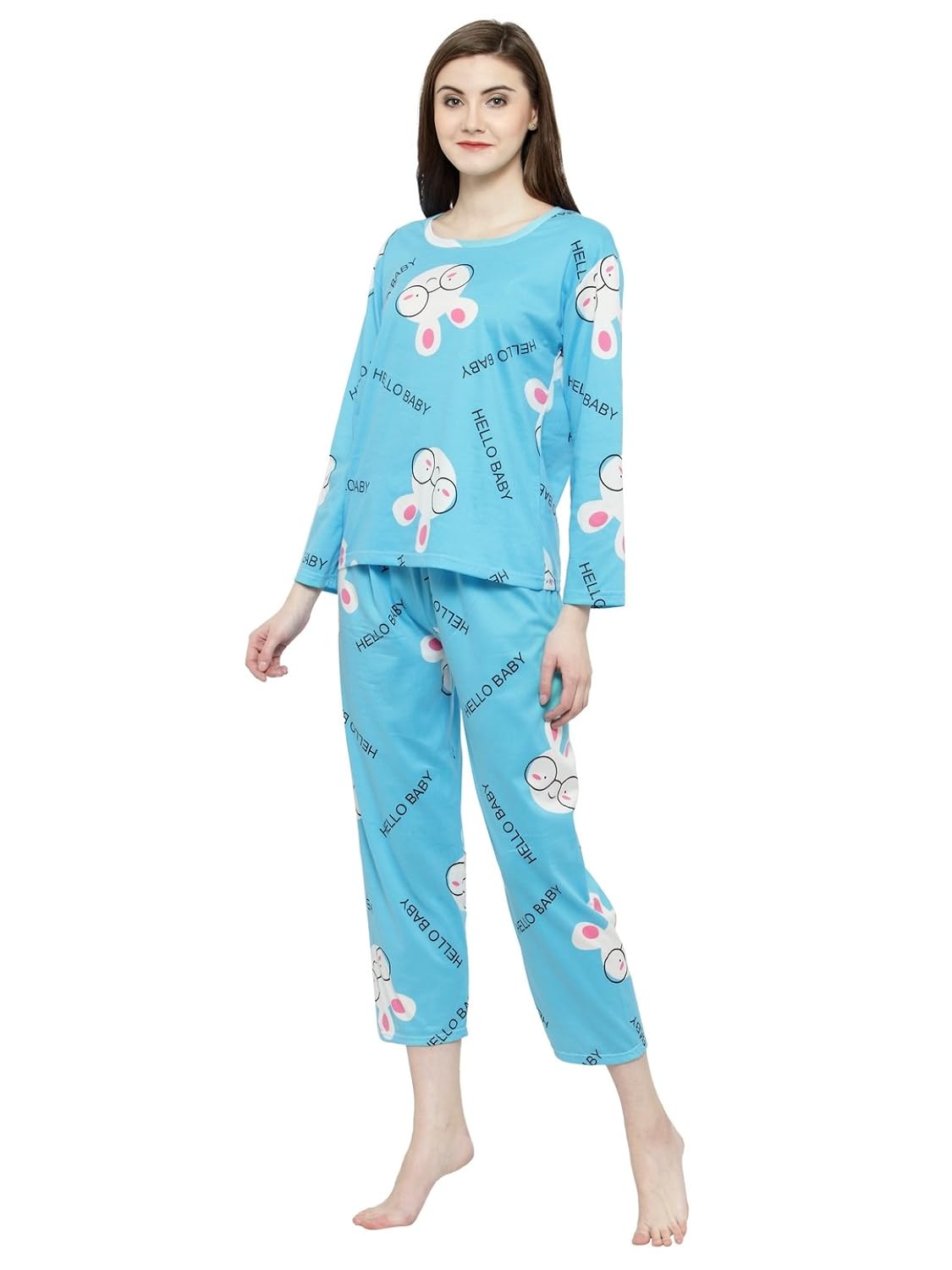 n-gal women blue white printed nightwear pajama loungewear set-nayn42-blue