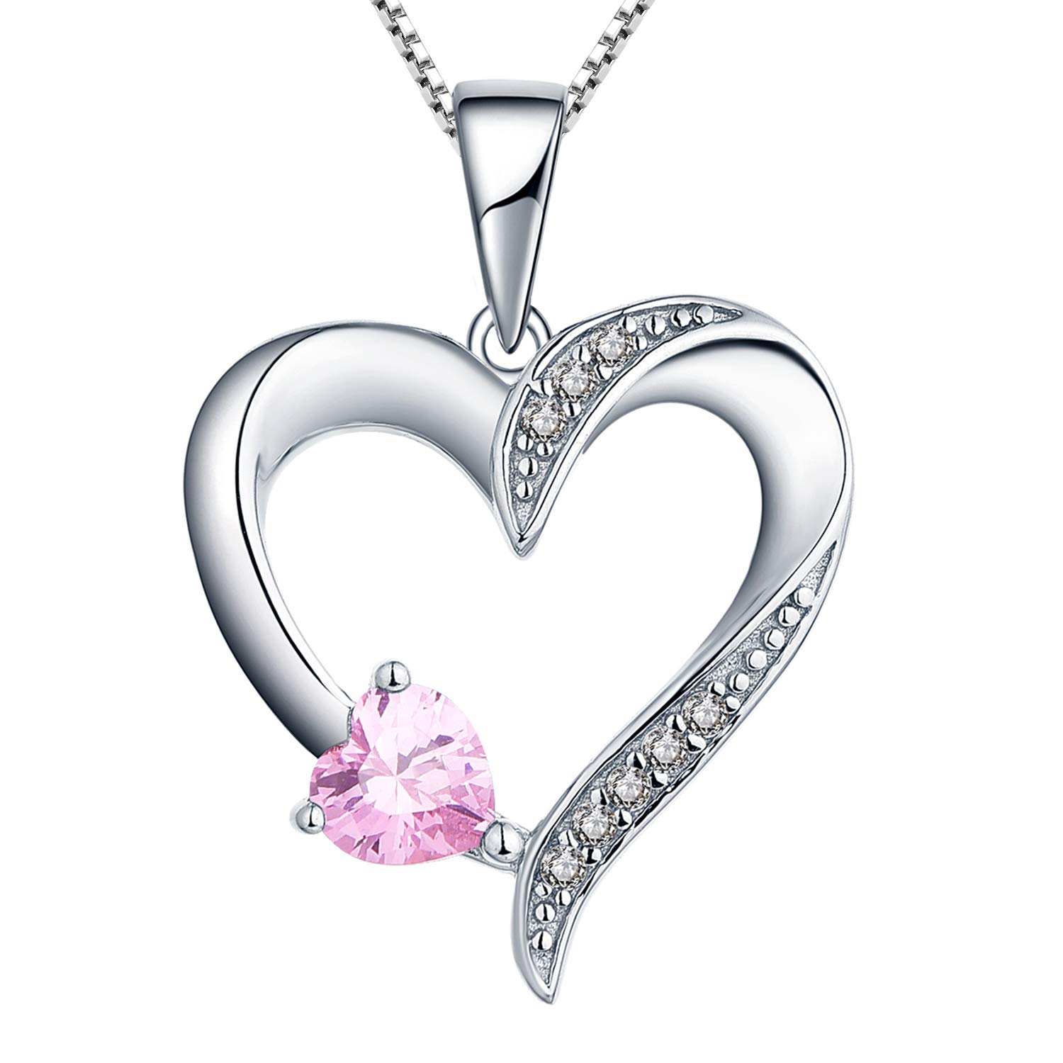 YL Heart Necklace 925 Sterling Silver October Birthstone Pink CZ Double Heart Pendant Necklace for Women, 45-48cm — image 1