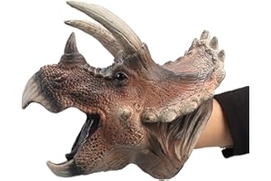 Gemini&Genius Triceratops Dinosaur Hand Puppets Large Soft Rubber Realistic Funny & Scared Dino Head Hand Puppets Home, Stage and Class Role Play Toy for Kids and Toddlers