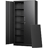 Letaya Metal Storage Cabinets with Lock, 71" Tall Locker Organizer Steel Cabinets, Adjustable Layers Shelves 2 Doors for Home