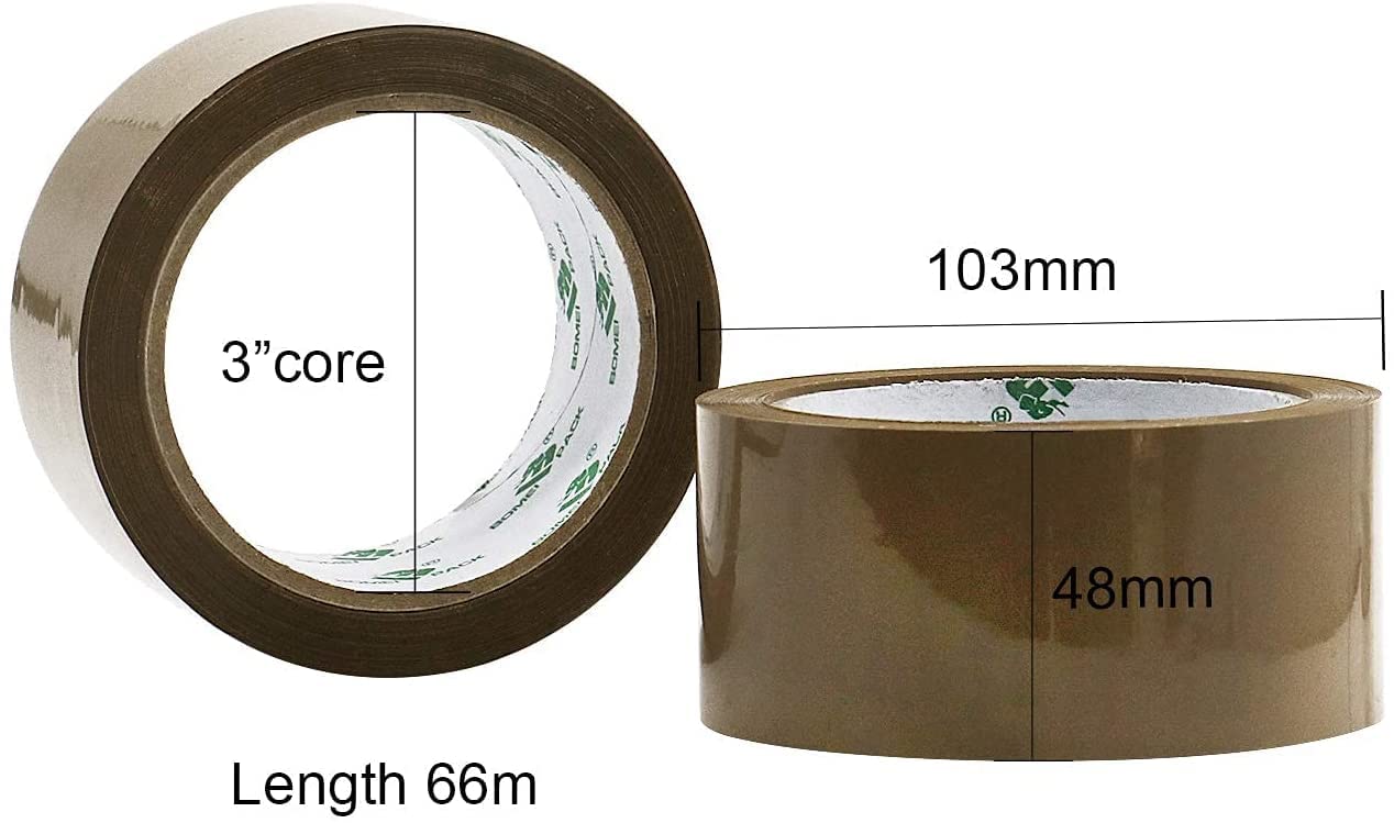 BOMEI PACK Paketklebeband Braun mit Plastik Abroller, 6 Rollen Packband 48mm 66m 2