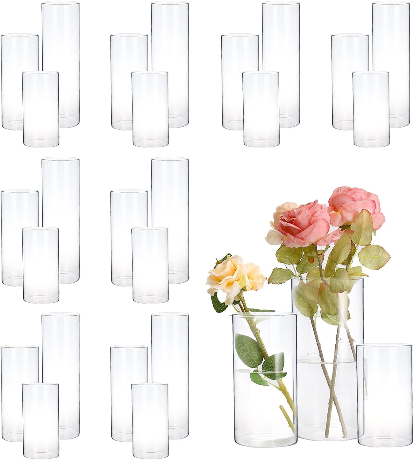 Photo 1 of PHOSPHOR Hurricand Candle Holder 24 PCS, Glass Pillar Candle Holder, Clear Glass Cylinder Candleholder Glass Cylinder Vase for Centerpieces Wedding Party Decoration
