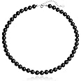 Natural Black Onyx Choker Necklace Sterling Silver 8MM Round Beads Strand Necklace for Women