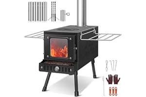 Huskfirm Wood Burning Stove,Tent Stove for Heating,Folding Portable Wood Stove for Tent,Cooking,Courtyard,Camping Stove include Chimney Pipes and Spark Arrestor, Black-LOGO