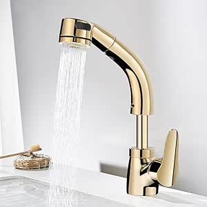 ZCYJL Grifo cocina Grifo de lavabo extraíble dorado Grifo de lavabo